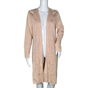 Chicos Sweater Women Medium Blush‎ Pink Open Longline Cardigan Everyday Casual